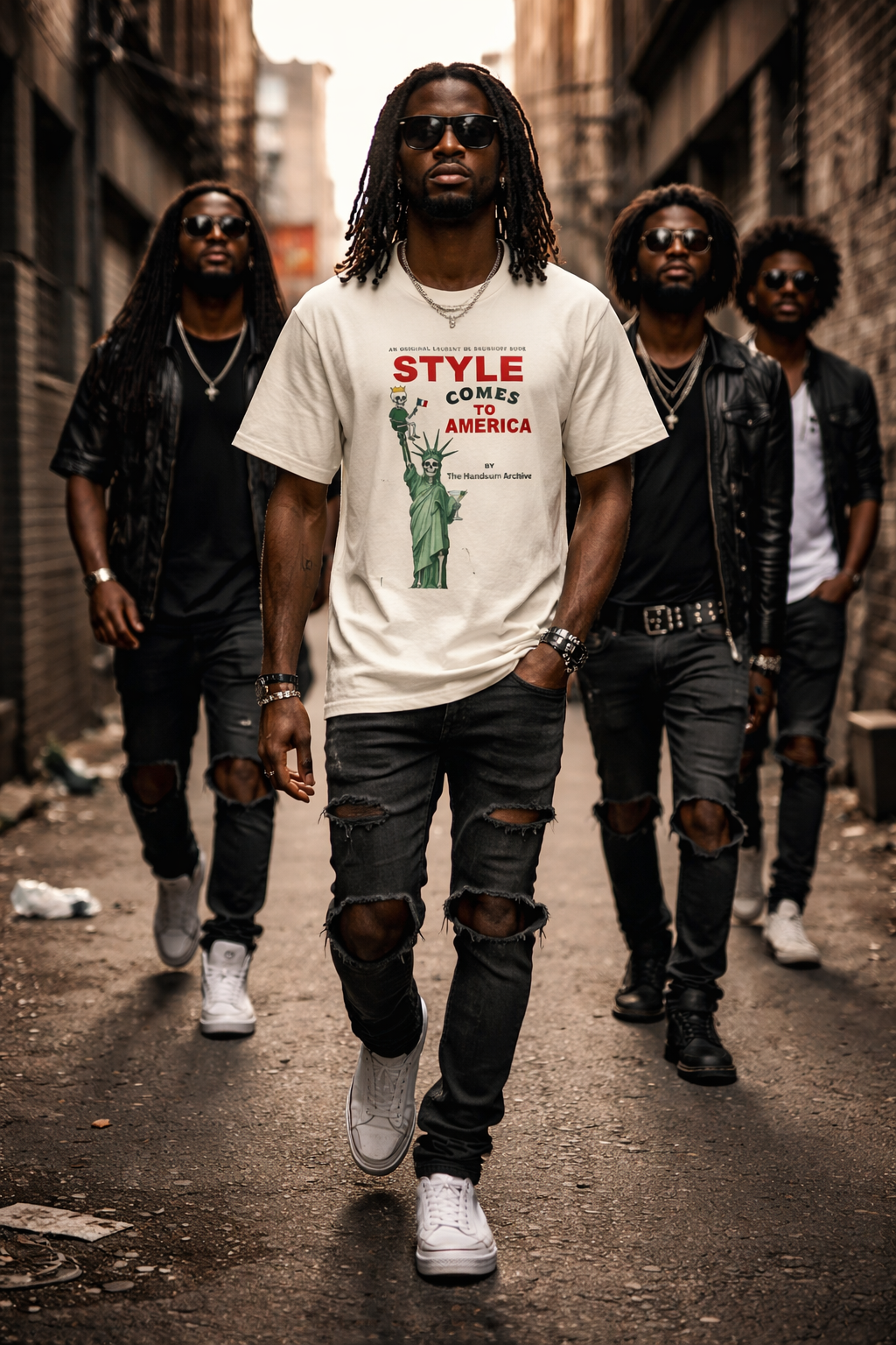 Cream Statue of Style tee with front graphic print and crew neck