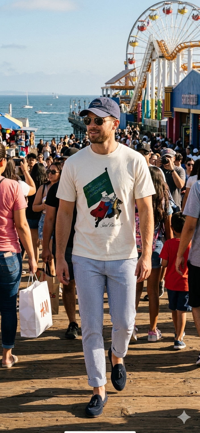 White crewneck tee with colorful knight and “San Francisco” front graphic.
