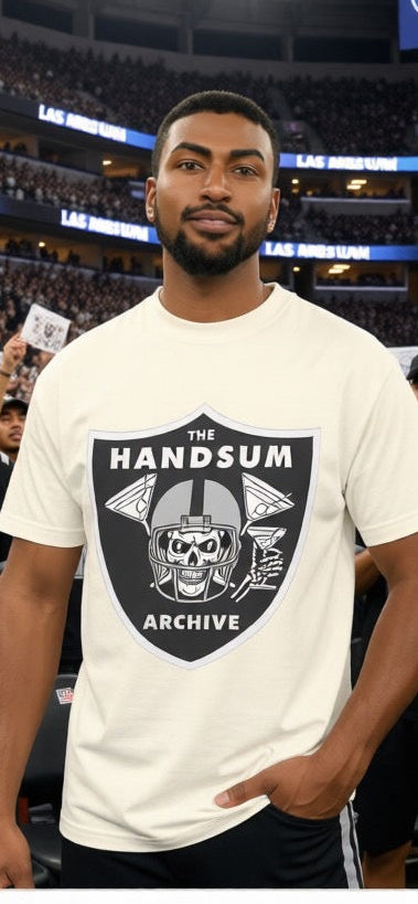 Cream T-shirt with front 'The Handsum Archive' graphic logo
