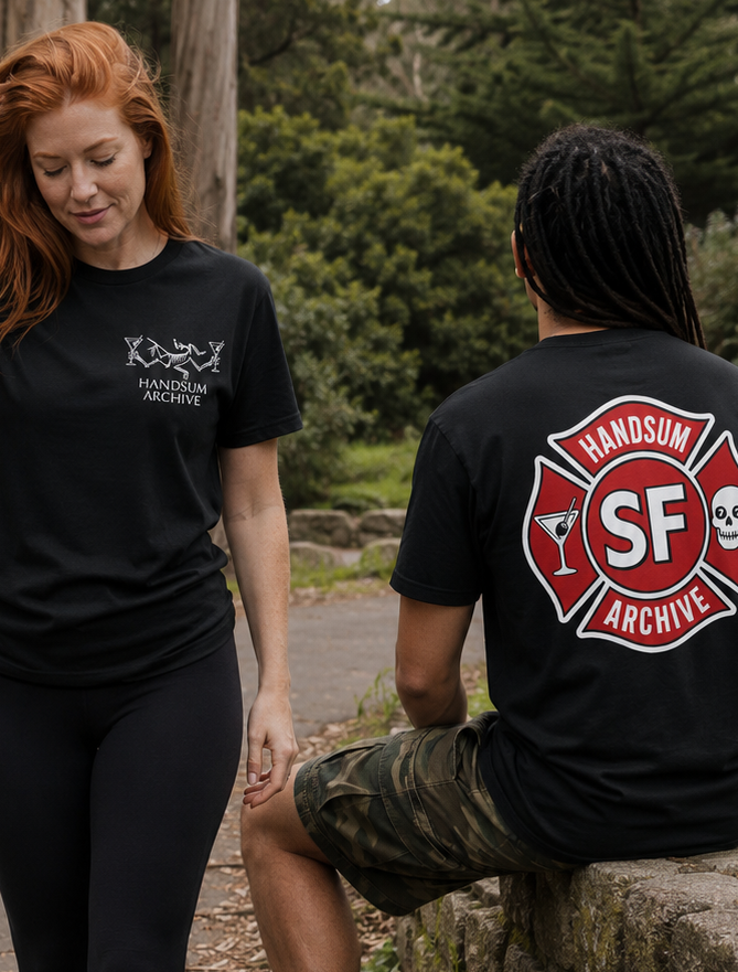 Black firefighter crew-neck T-shirt with short sleeves and front graphic