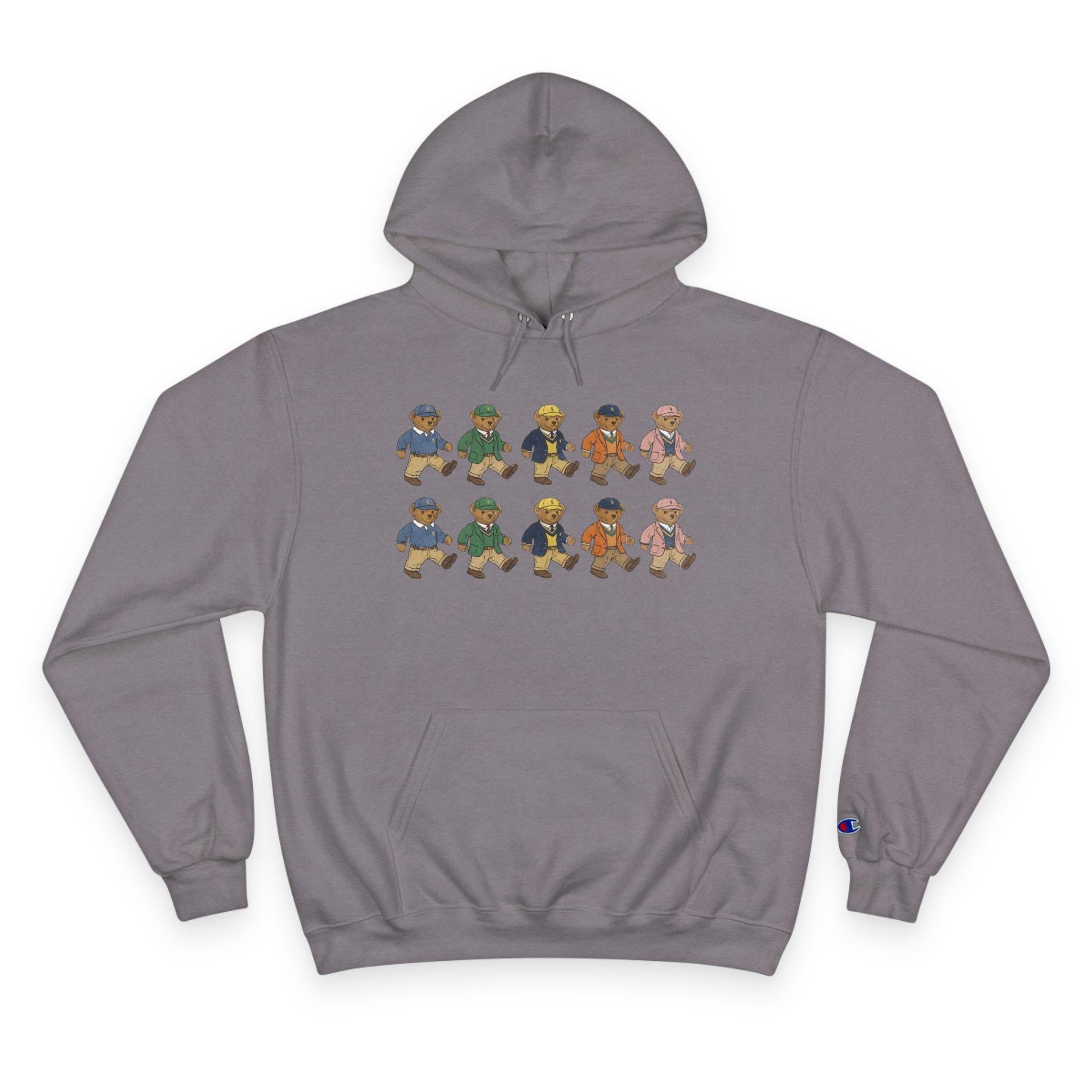Stone grey hoodie with bear character graphic and kangaroo pocket
